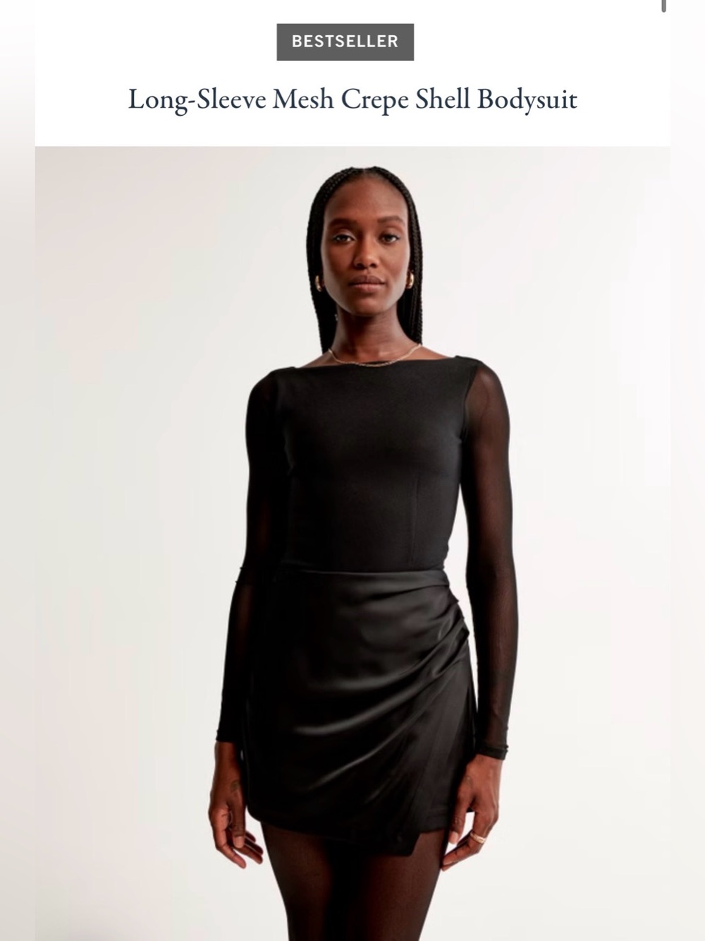 Abercrombie & Fitch Long Sleeve Mesh Crepe Shell Black Bodysuit Women’s Lg NWT!